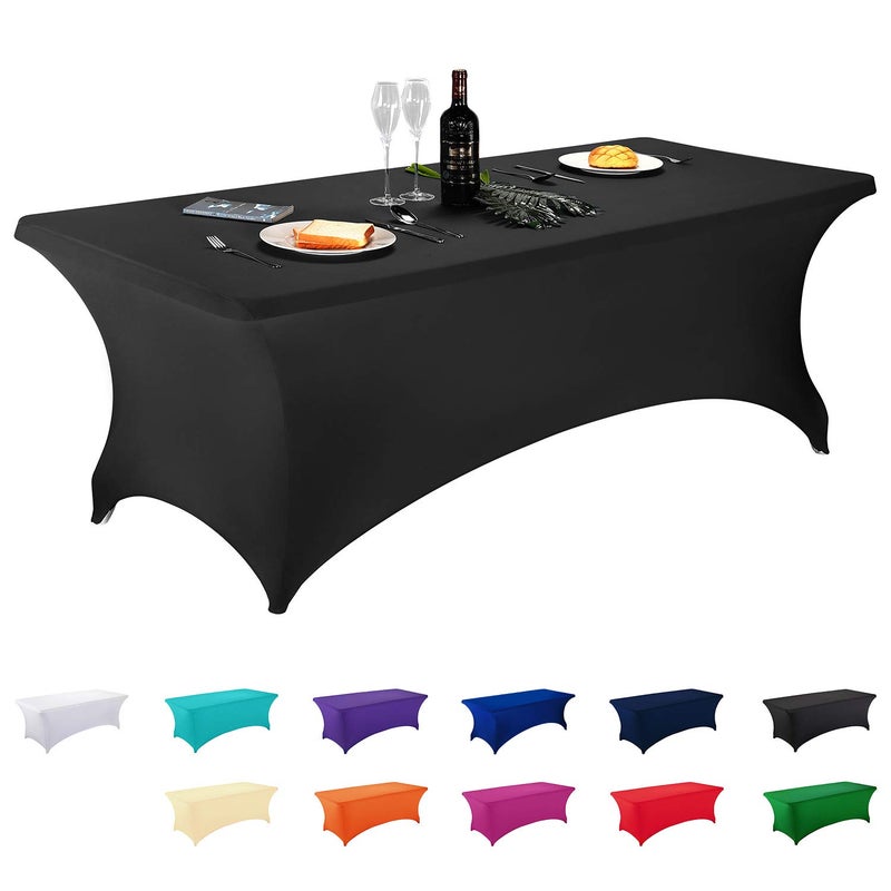LZY Spandex Fitted Stretch Table Cover for 6 ft or 4ft or 8ft Folding Table, Rectangular Cocktail Tablecloth, Perfect for Party or Banquet (8FT Black) - Image 1